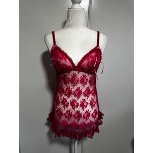 Victoria's Secret Sexy Little Things Lace Babydoll Slip Pink Red Bows Small